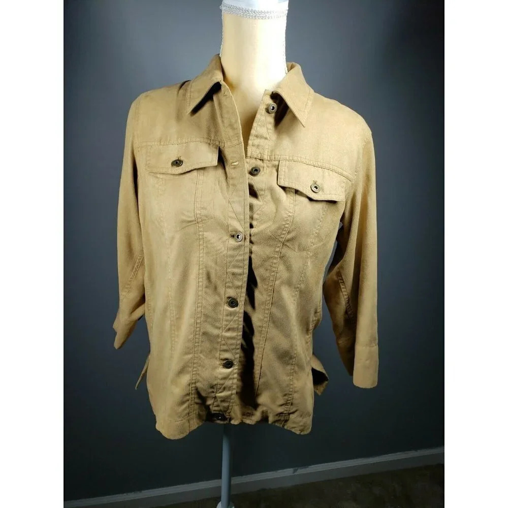 Liz Claiborne Faux Suede Shirt Button Up Pockets Womens Size S